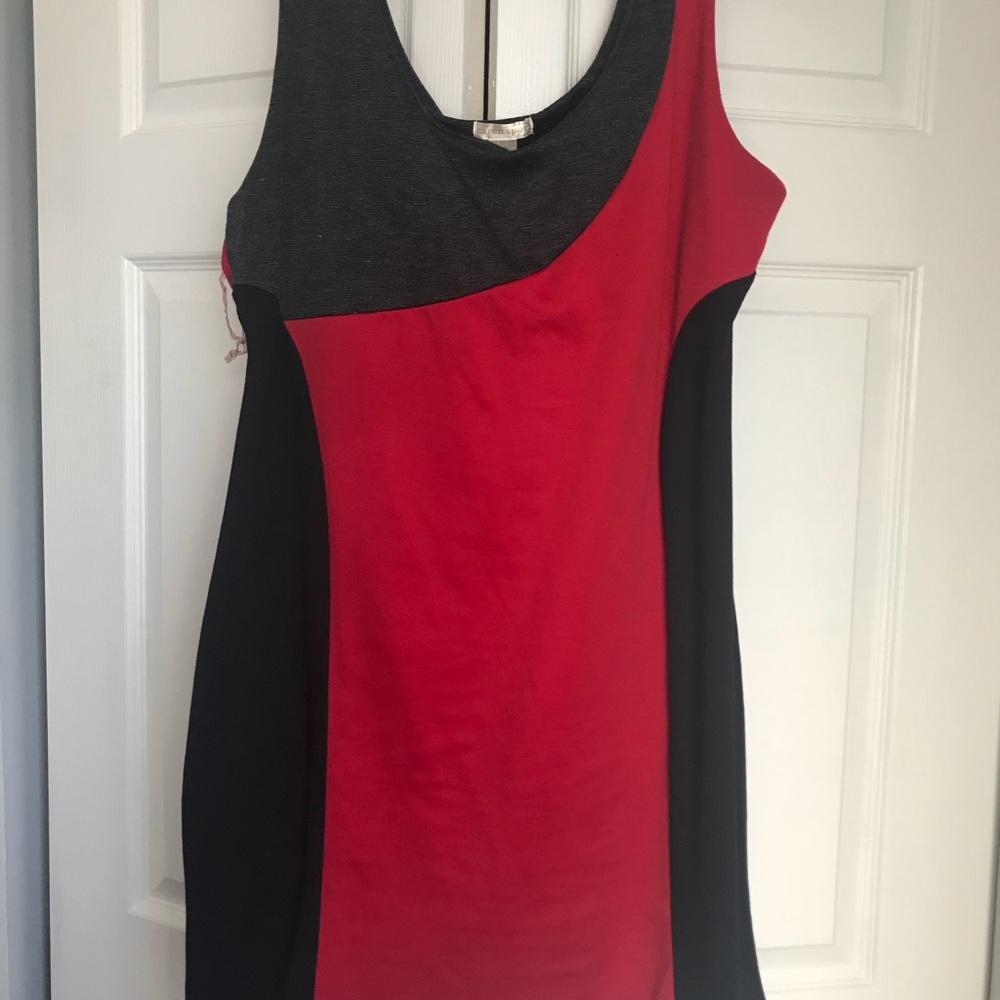Red, black and grey dress